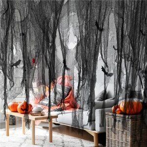 500x39Inch LargeSize Creepy Black Scary Spooky Cloth-Windows DoorwaysCover Gauze